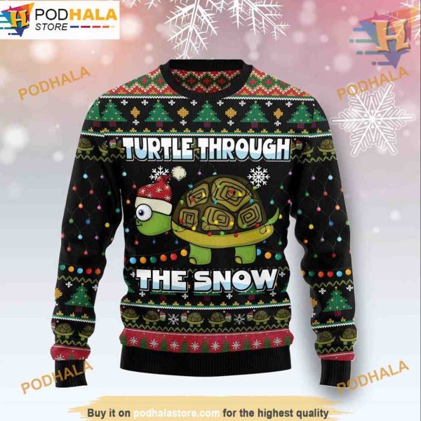 Snow Turtle Knitted Christmas 3D Sweater, Great Gift For Christmas