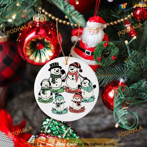 Snowman Family Christmas Ceramic Ornament, Family Tree Decoration
