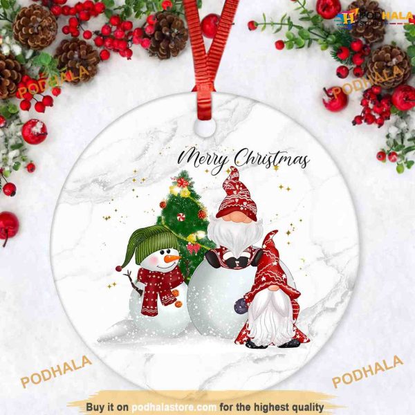 Snowman Gnomes Ceramic Christmas Ornament, Family Tree Decoration