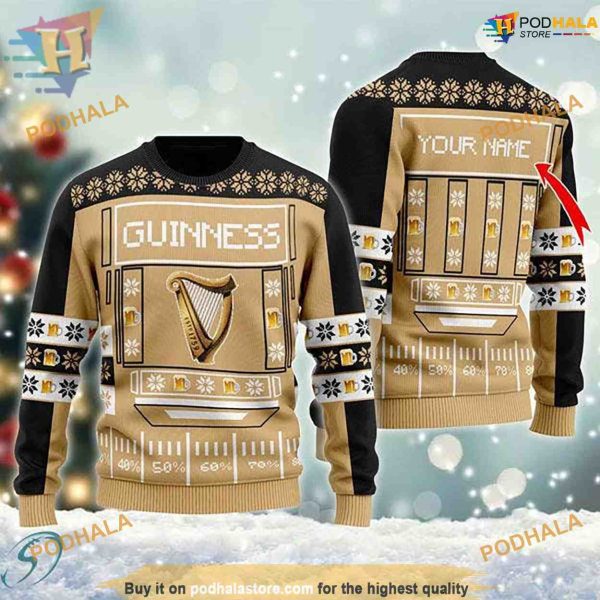 Snowy Guinness Beer Ugly Christmas 3D Sweater, Family Ugly Christmas Sweater