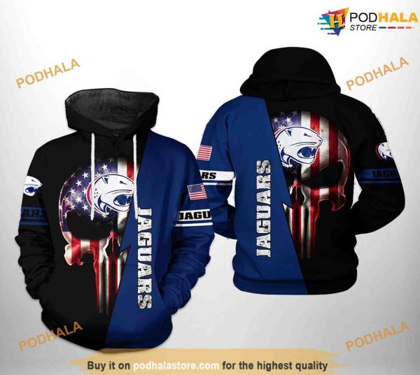 South Alabama Jaguars US Flag Skull NCAA 3D Hoodie, Sweatshirt, Shirt