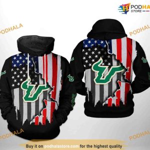 South Florida Bulls US Flag NCAA 3D Hoodie, Sweatshirt, Shirt