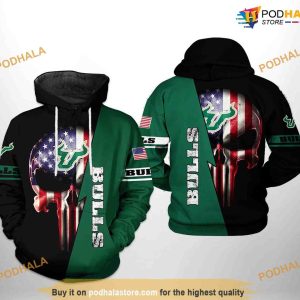 South Florida Bulls US Flag Skull NCAA 3D Hoodie, Sweatshirt, Shirt
