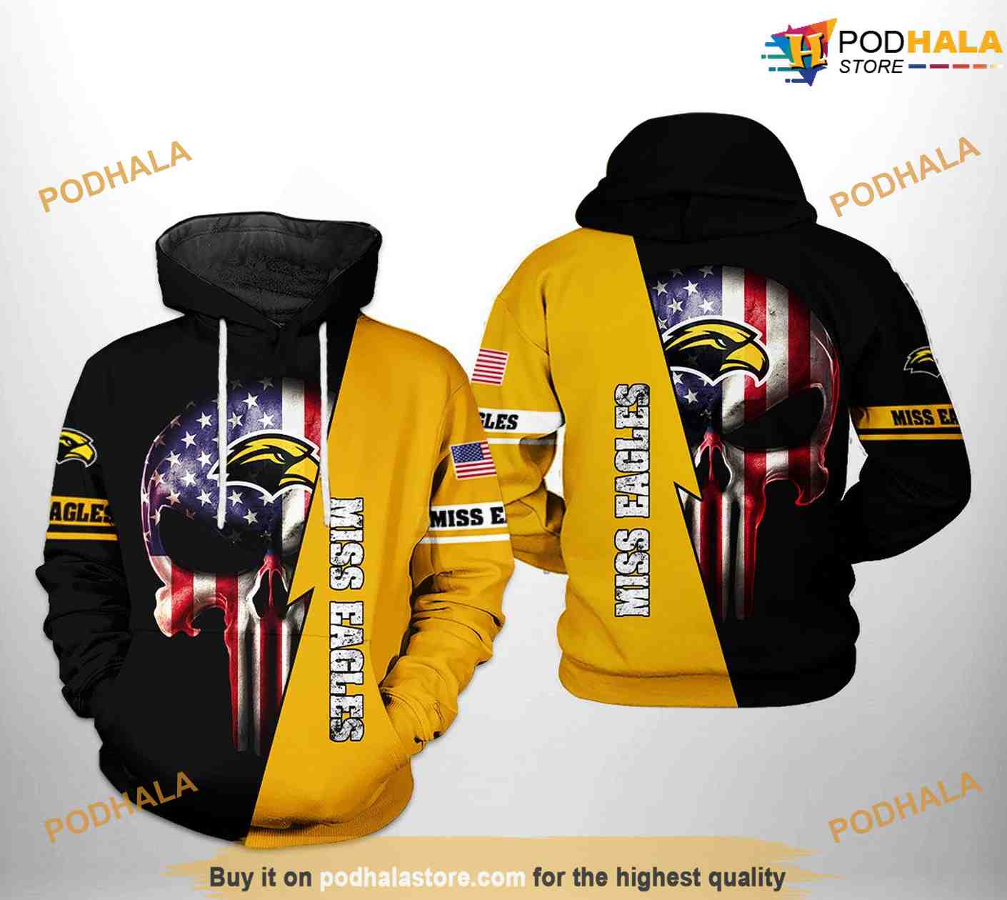Southern Miss Golden Eagles US Flag Skull NCAA 3D Hoodie, Sweatshirt, Shirt Southern Miss Golden Eagles US Flag Skull NCAA 3D Hoodie, Sweatshirt, Shirt
