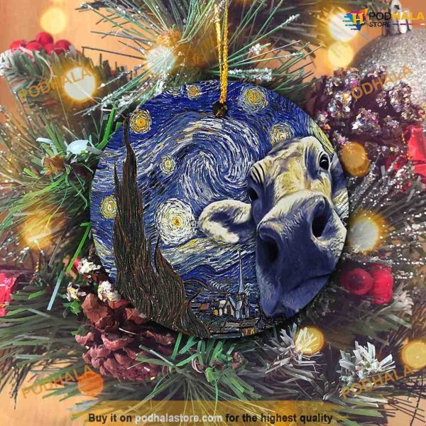 Starry Night Cow Christmas Ornament, Family Tree Decoration