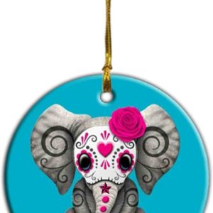 Sugar Skull Elephant Christmas Ornament, Funny Christmas Ornaments