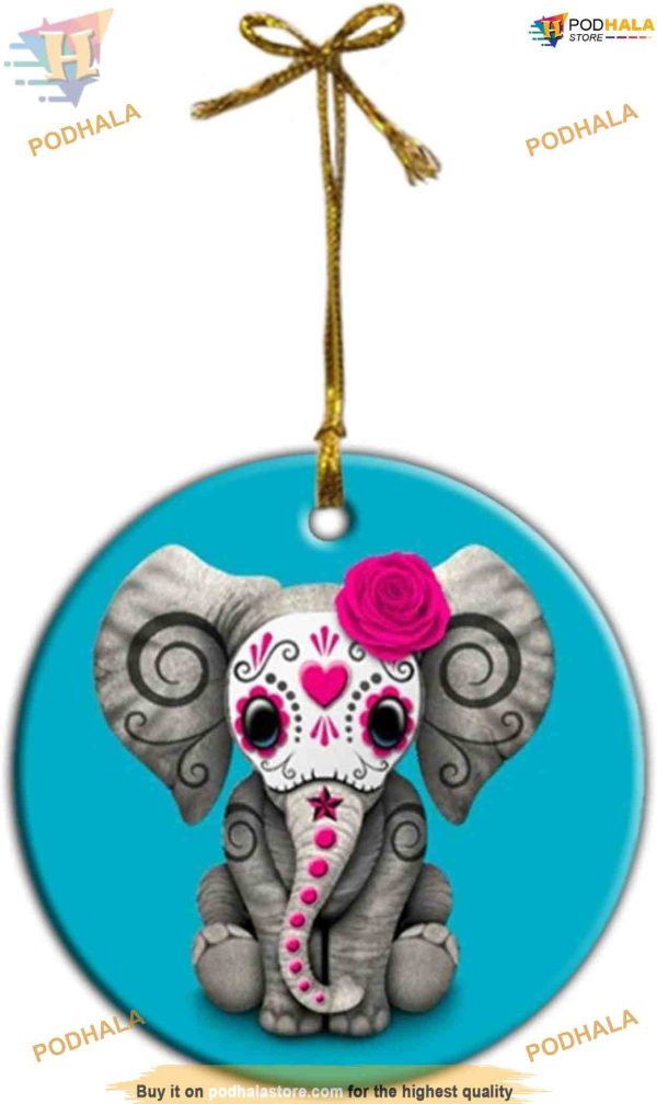 Sugar Skull Elephant Christmas Ornament, Funny Christmas Ornaments