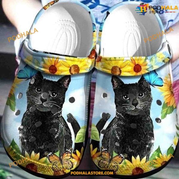 Sunflower And Black Cat Shoes Cat Crocs Crocbland Clog For Girl