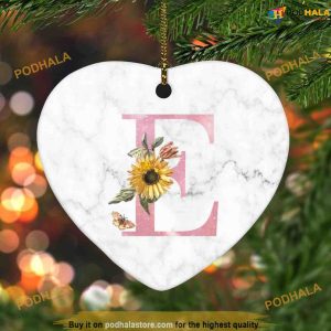 Sunflower Pink Initial E Christmas Ornament, Custom Family Ornaments