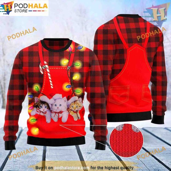 Tartan Cat Ugly Christmas Sweater, Funny Xmas Gifts