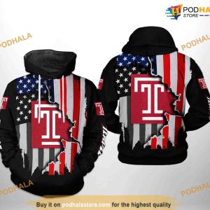 Temple Owls US Flag NCAA 3D Hoodie, Sweatshirt, Shirt
