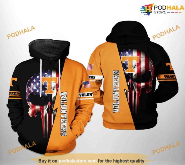 Tennessee Volunteers US Flag Skull NCAA 3D Hoodie, Sweatshirt, Shirt