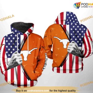 Texas Longhorns US Flag NCAA 3D Hoodie, Sweatshirt, Shirt
