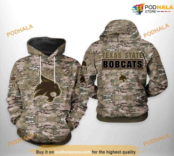 Texas State Bobcats Camo Veteran NCAA 3D Hoodie, Sweatshirt, Shirt