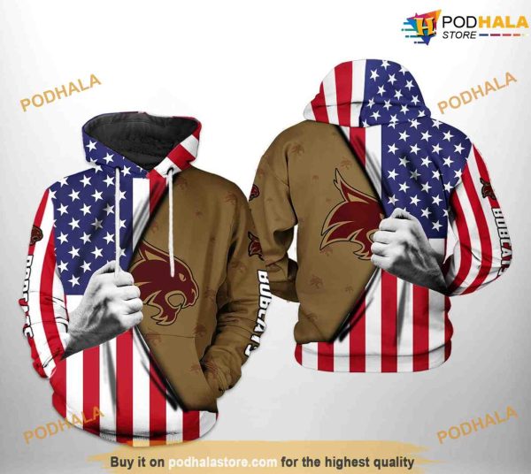 Texas State Bobcats US Flag NCAA 3D Hoodie, Sweatshirt, Shirt