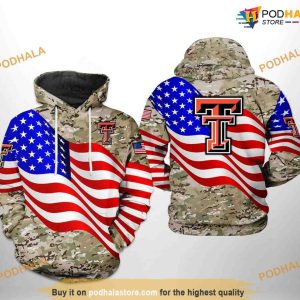 Texas Tech Red Raiders US Flag Camo Veteran NCAA 3D Hoodie, Sweatshirt, Shirt
