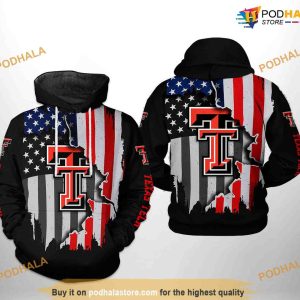 Texas Tech Red Raiders US Flag NCAA 3D Hoodie, Sweatshirt, Shirt
