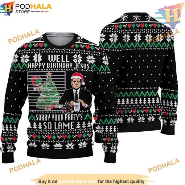 The Office Jesus Birthday Ugly Christmas 3D Sweater, Funny Xmas Sweater