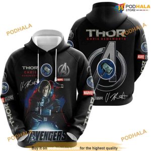 Thor Chris Hemsworth Studios Avengers Signed, Marvel Over Print 3D Christmas Hoodie