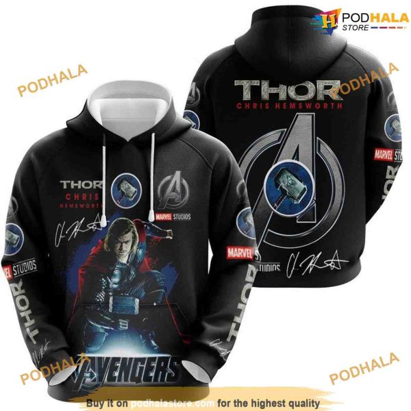 Thor Chris Hemsworth Studios Avengers Signed, Marvel Over Print 3D Christmas Hoodie