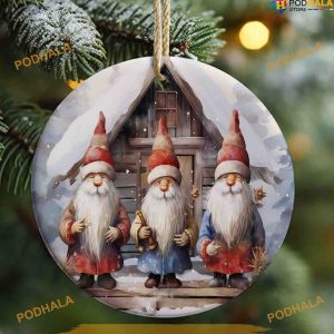 Three Gnomes Cabin Christmas Ornament, Family Christmas Tree Ornaments