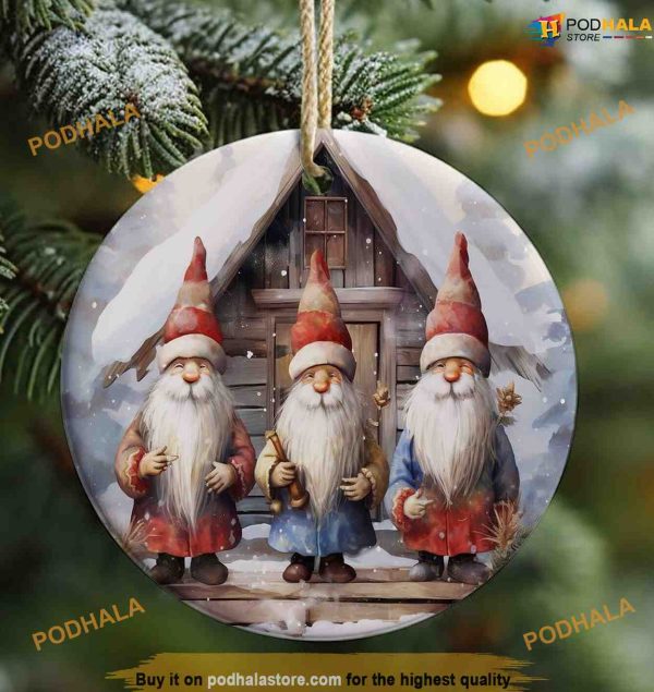 Three Gnomes Cabin Christmas Ornament, Family Christmas Tree Ornaments