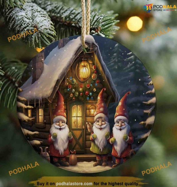 Three Gnomes Cabin Christmas Ornament, Personalized Family Ornaments