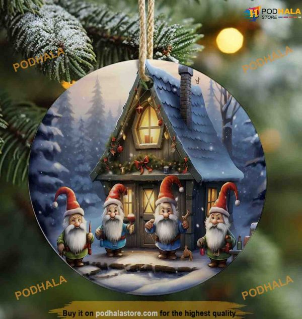 Three Gnomes Snow Cabin Ornament, Funny Christmas Ornaments