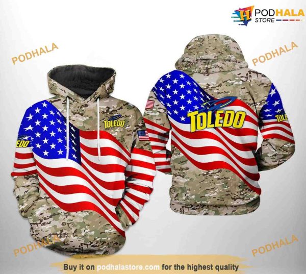 Toledo Rockets US Flag Camo Veteran NCAA 3D Hoodie, Sweatshirt, Shirt