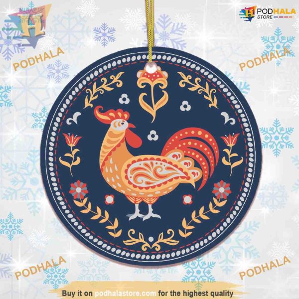 Traditional Folk Rooster Christmas Ornament, Personalized Family Ornaments