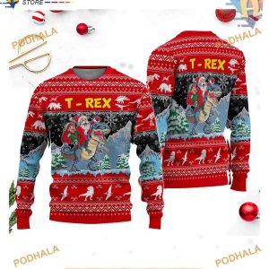 Trex Santa Riding Ugly Christmas Sweater, Great Gift For Christmas