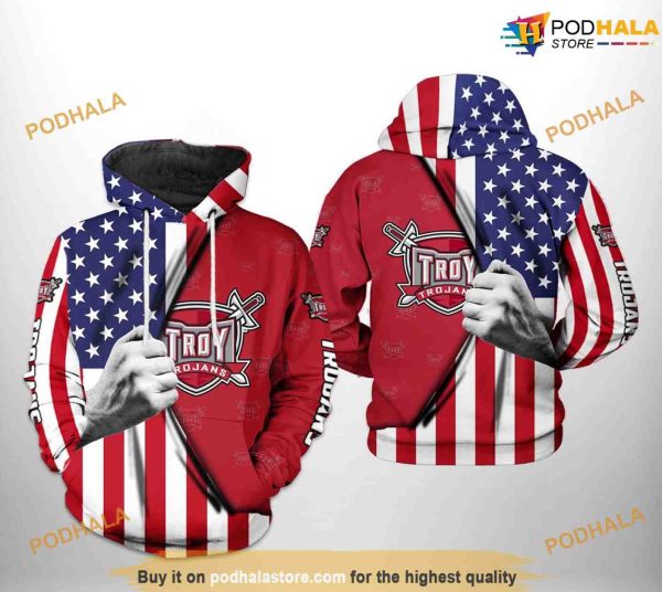 Troy Trojans US Flag NCAA 3D Hoodie, Sweatshirt, Shirt