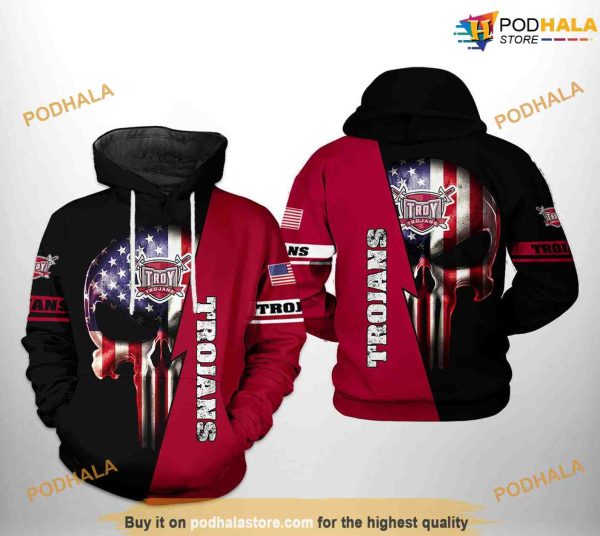 Troy Trojans US Flag Skull NCAA 3D Hoodie, Sweatshirt, Shirt