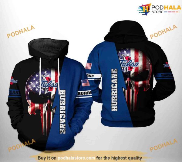 Tulsa Golden Hurricane US Flag Skull NCAA 3D Hoodie, Sweatshirt, Shirt