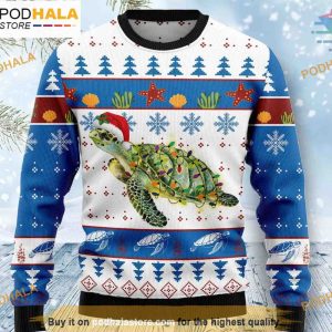 Turtle Santa Hat Xmas Sweater, Cute Ugly Christmas Sweater