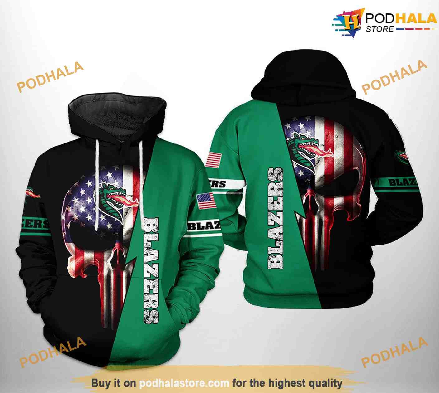 UAB Blazers US Flag Skull NCAA 3D Hoodie, Sweatshirt, Shirt UAB Blazers US Flag Skull NCAA 3D Hoodie, Sweatshirt, Shirt