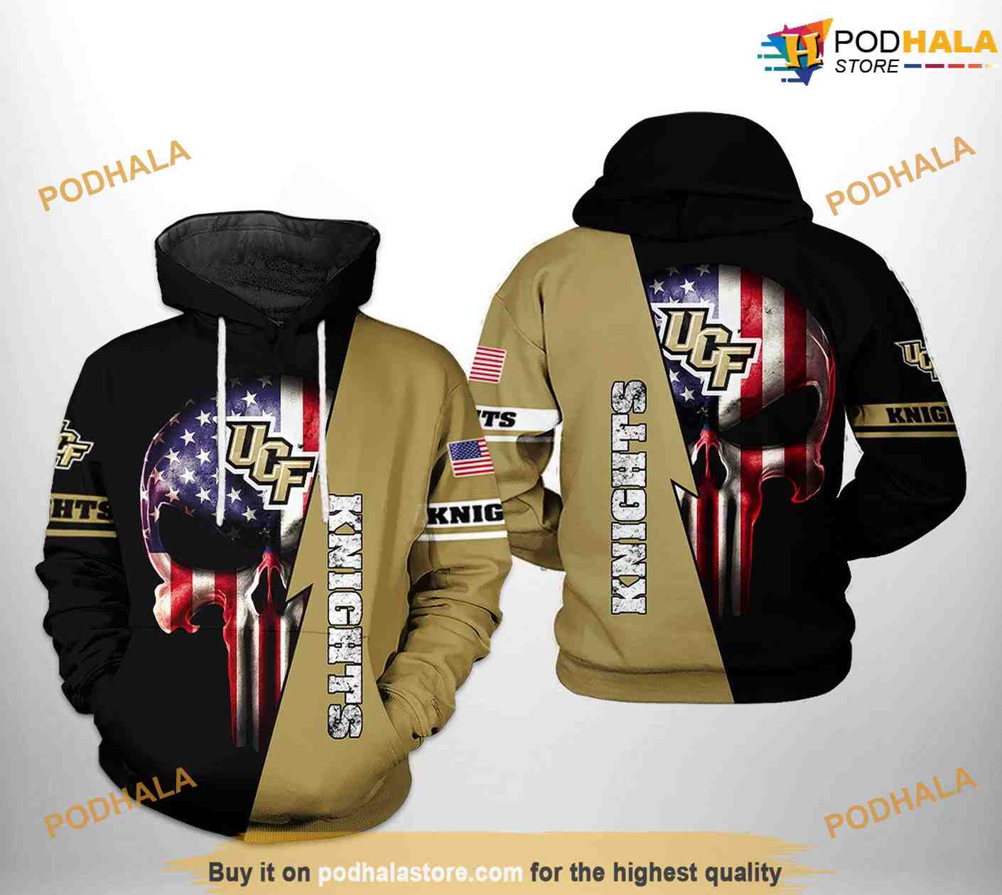 UCF Knights US Flag Skull NCAA 3D Hoodie, Sweatshirt, Shirt UCF Knights US Flag Skull NCAA 3D Hoodie, Sweatshirt, Shirt