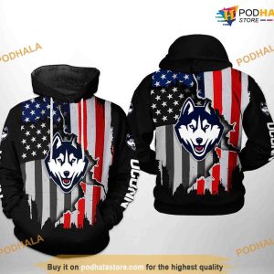 UConn Huskies US Flag NCAA 3D Hoodie, Sweatshirt, Shirt
