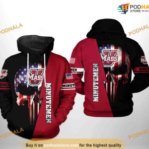 UMass Minutemen US Flag Skull NCAA 3D Hoodie, Sweatshirt, Shirt