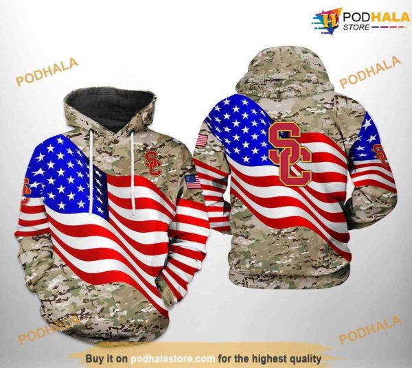 USC Trojans US Flag Camo Veteran NCAA 3D Hoodie, Sweatshirt, Shirt