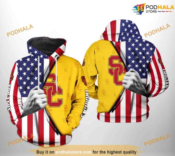 USC Trojans US Flag NCAA 3D Hoodie, Sweatshirt, Shirt