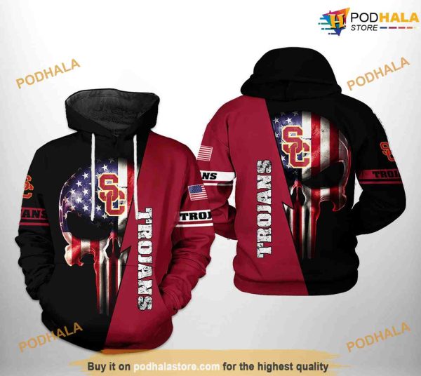 USC Trojans US Flag Skull NCAA 3D Hoodie, Sweatshirt, Shirt
