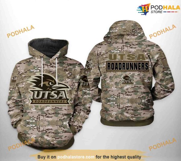 UTSA Roadrunners Camo Veteran NCAA 3D Hoodie, Sweatshirt, Shirt