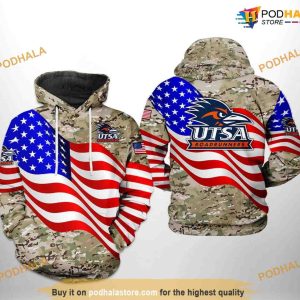 UTSA Roadrunners US Flag Camo Veteran NCAA 3D Hoodie, Sweatshirt, Shirt