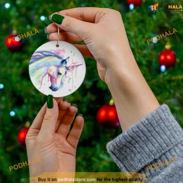 Unicorn Christmas Ceramic Ornament, Family Tree Decoration