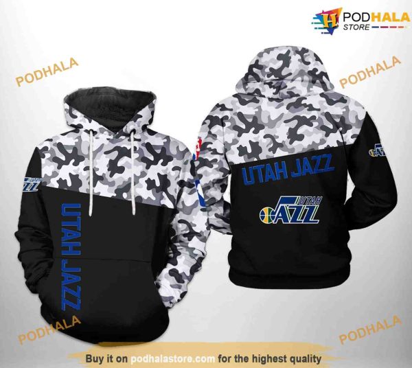 Utah Jazz NBA Camo Veteran Team NBA Hoodie 3D