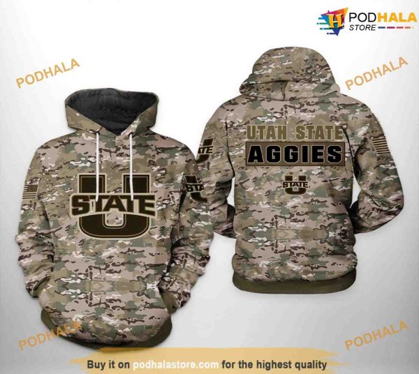 Utah State Aggies Camo Veteran NCAA 3D Hoodie, Sweatshirt, Shirt