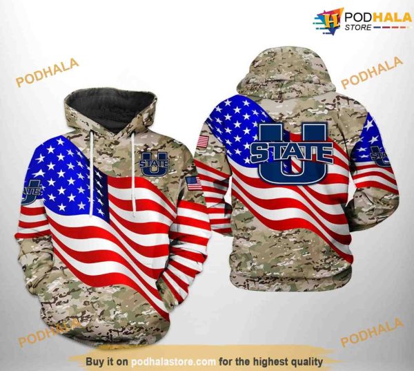 Utah State Aggies US Flag Camo Veteran NCAA 3D Hoodie, Sweatshirt, Shirt