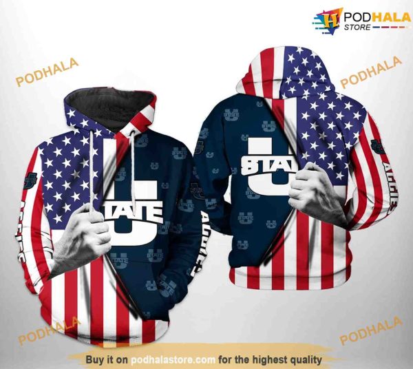 Utah State Aggies US Flag NCAA 3D Hoodie, Sweatshirt, Shirt