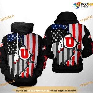Utah Utes US Flag NCAA 3D Hoodie, Sweatshirt, Shirt